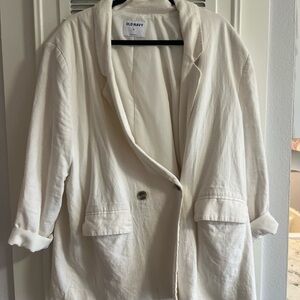 Old Navy Women's Cream White Oversized Blazer Jacket Button Front Pocket Collar